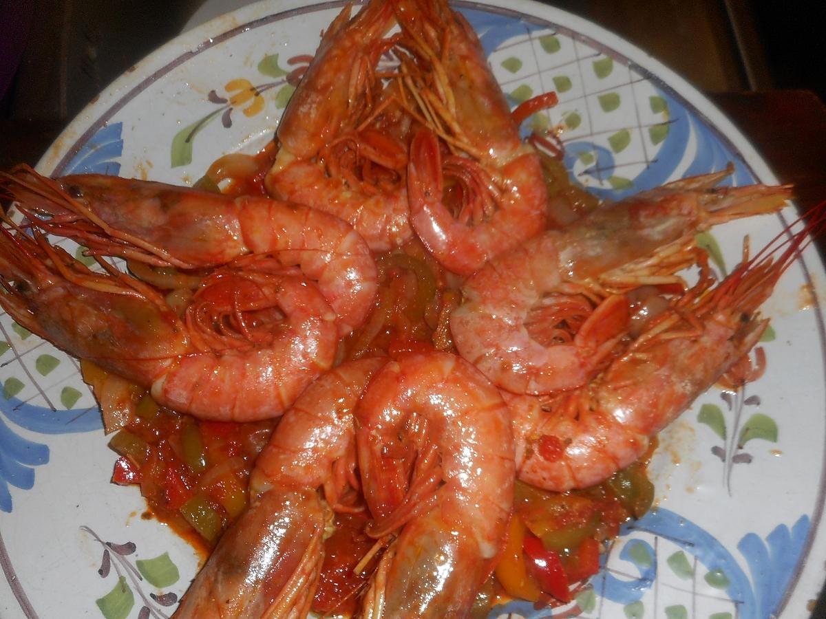 recette Gambas aux poivrons