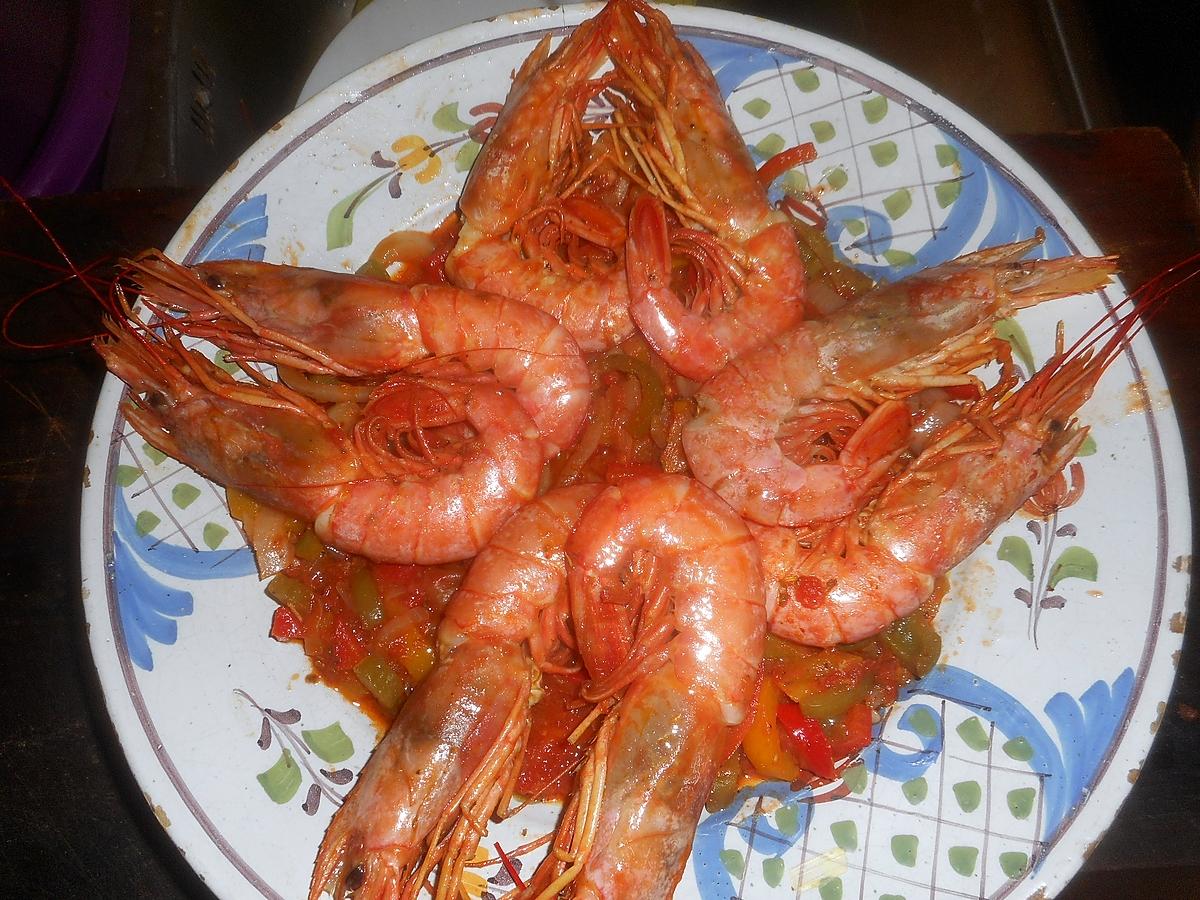 recette Gambas aux poivrons