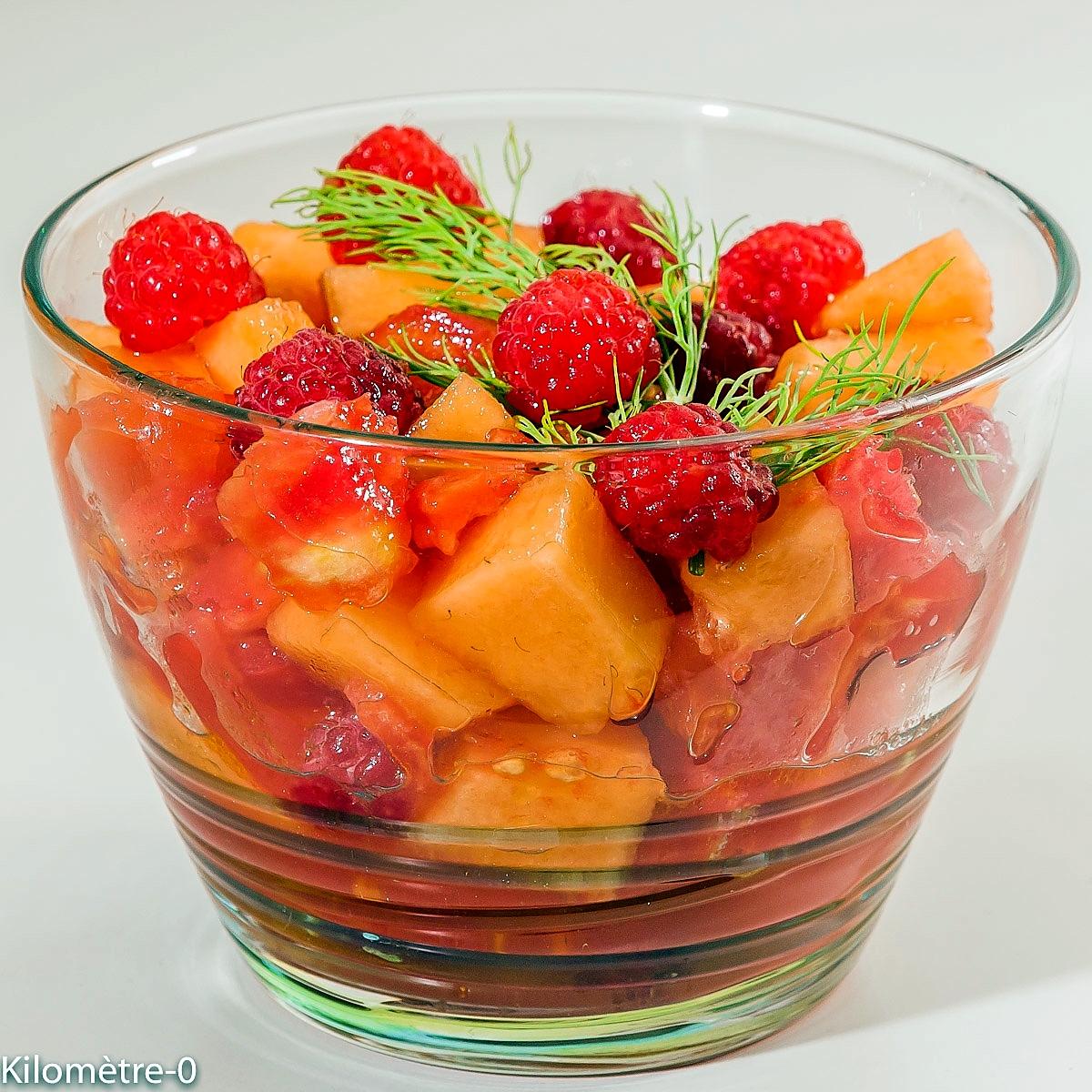 recette Verrine de tomate, melon et framboises