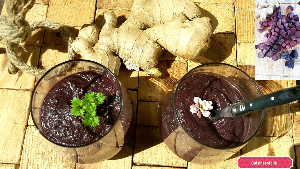 recette Mousse de carottes violettes au lait de coco et gingembre ( chaud ou froid )