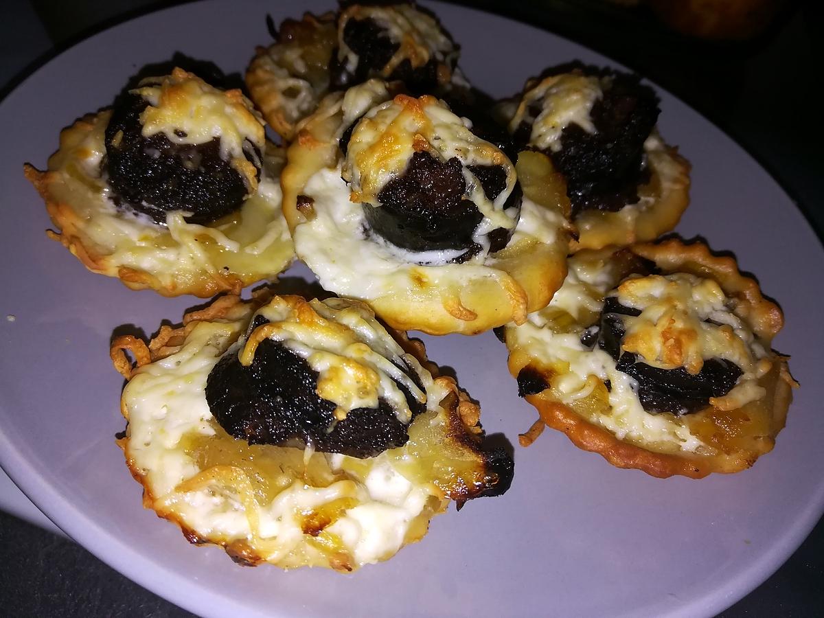 recette Minis pizzas au confit d'oignon et boudin noir