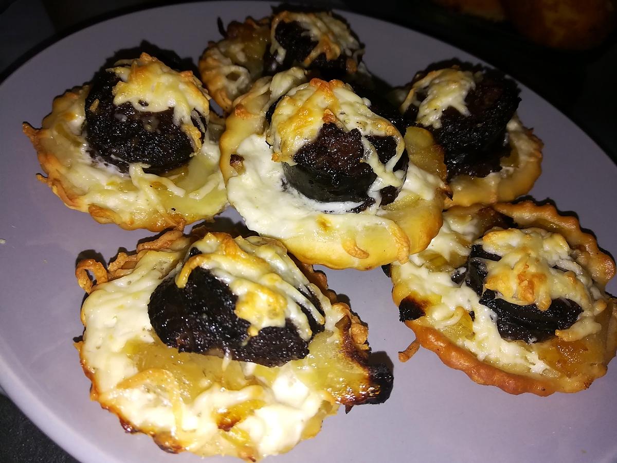 recette Minis pizzas au confit d'oignon et boudin noir