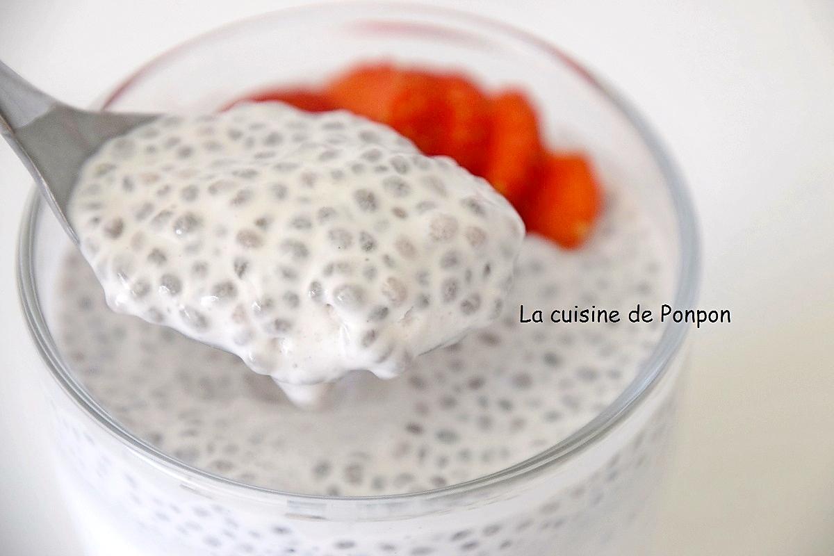 recette Crème au lait de coco, graines de chia et fraises