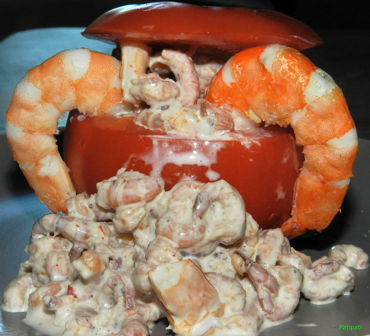 recette Tomates farcies aux crevettes et scampis relevés