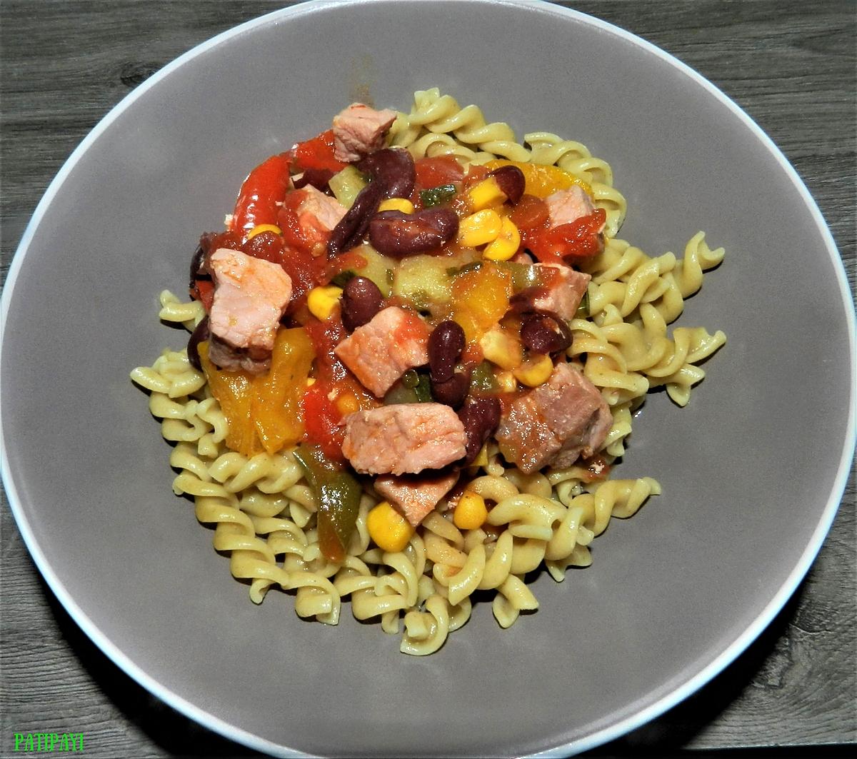 recette Pâtes au blé complet et sa petite sauce aux dés de rôti ardennais