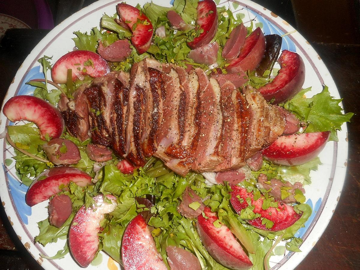 recette Salade au magret de canard aux peches de vigne