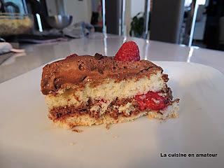 recette Génoise à la mousse au chocolat et framboises