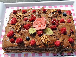 recette Génoise à la mousse au chocolat et framboises