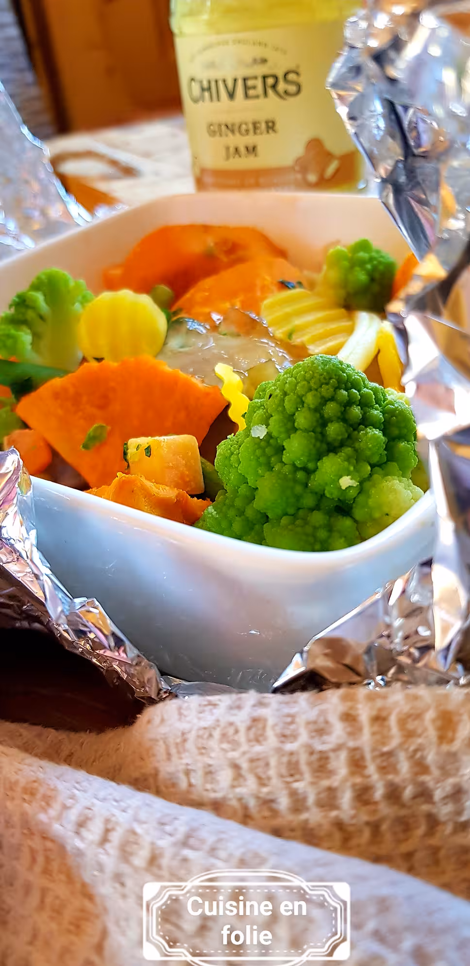 recette Papillote de bar à la patate douce et confiture de gingembre ( recette façile et délicieuse )