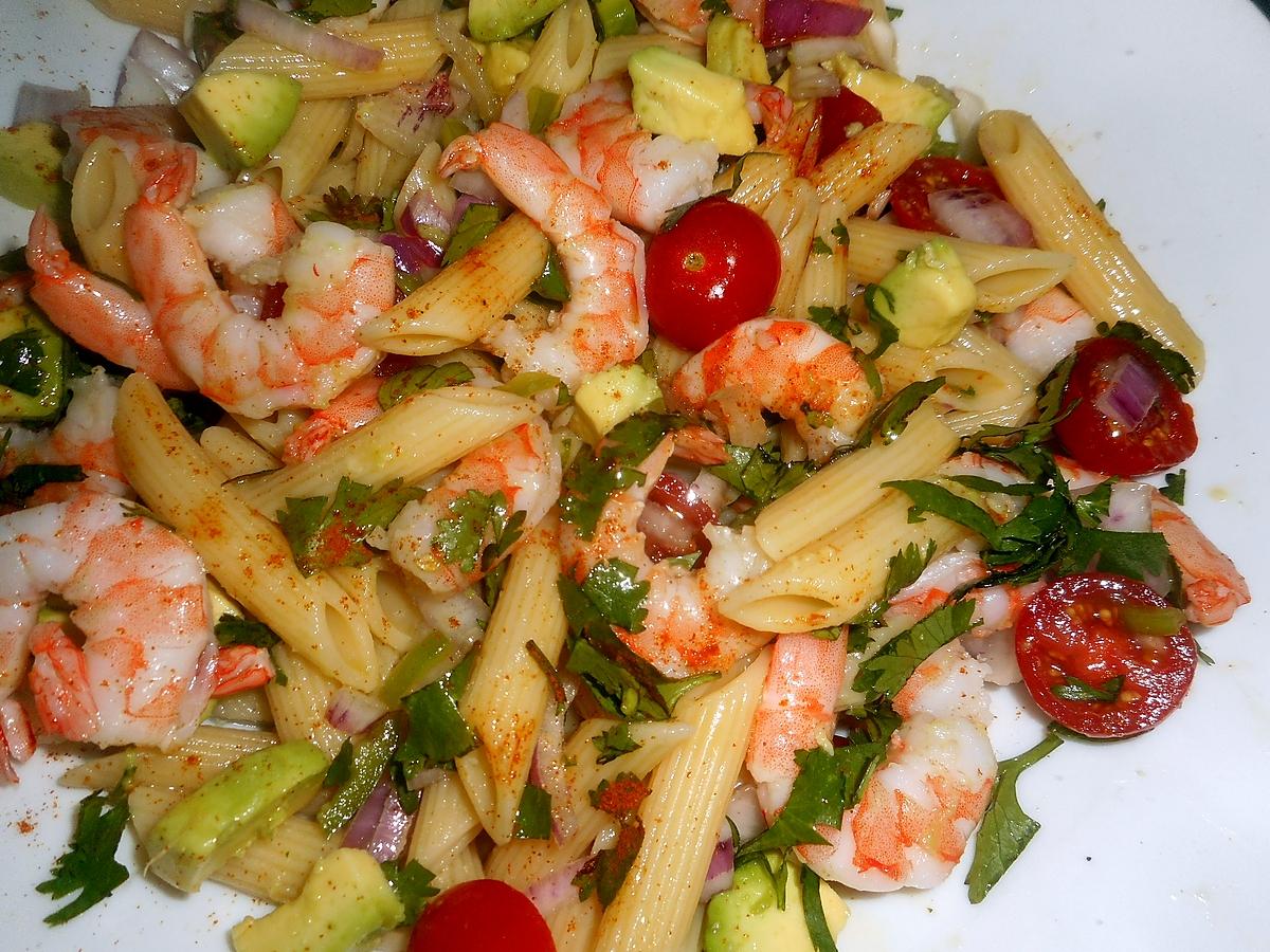 recette Salade de penne regate crevettes et avocat