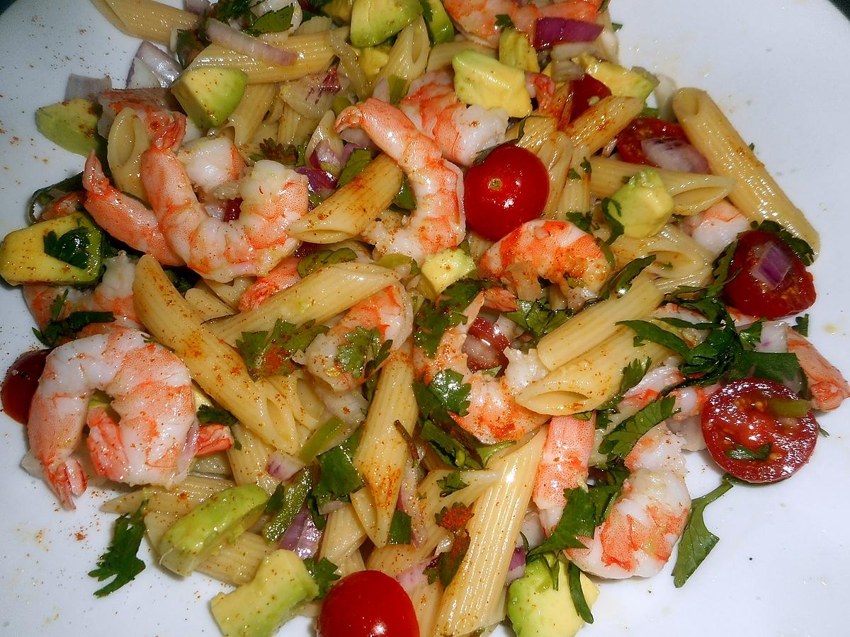recette Salade de penne regate crevettes et avocat