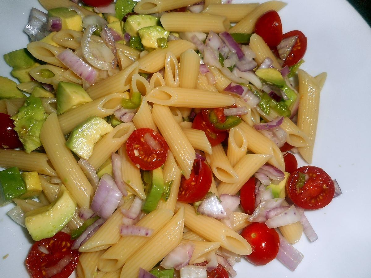 recette Salade de penne regate crevettes et avocat