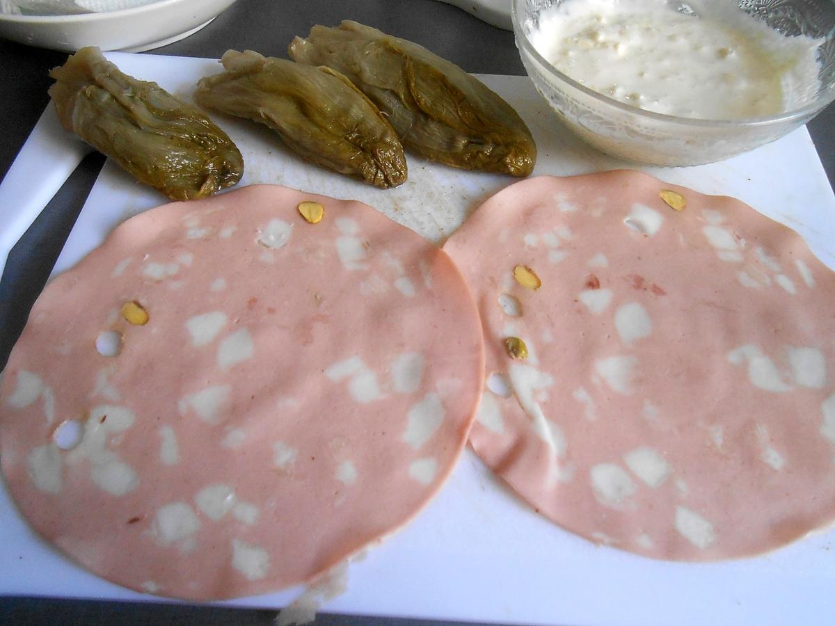 recette ROULEAUX D'ENDIVES A LA MORTADELLA GRATINES