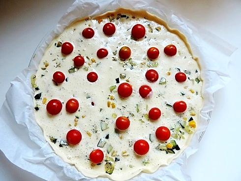 recette Tarte au maïs, courgette et tomates cerises