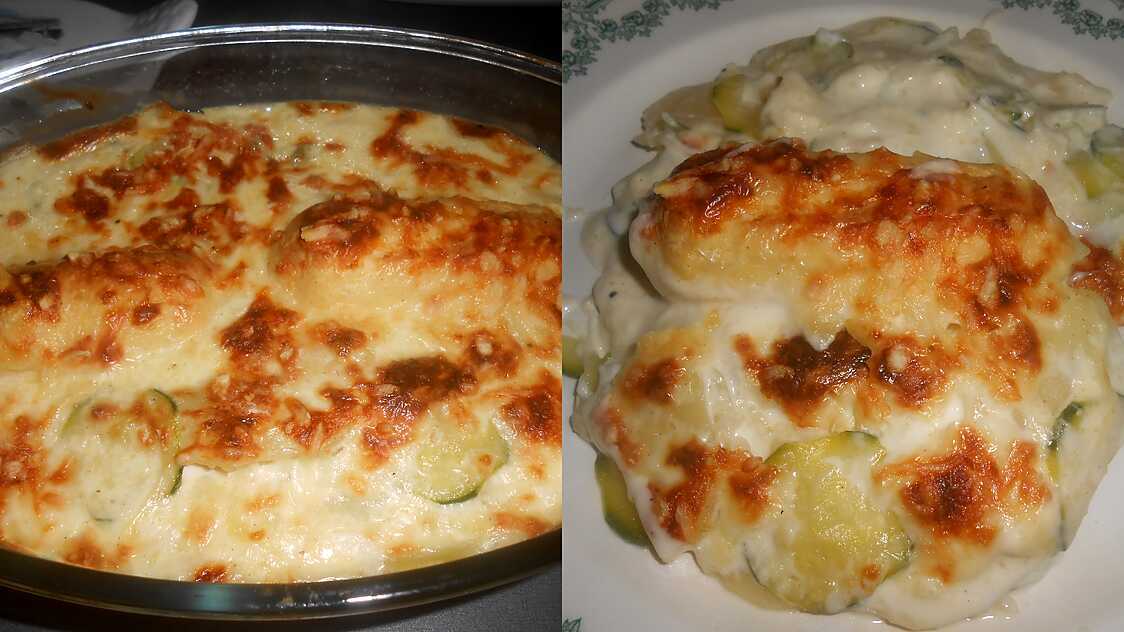Recette de GRATIN DE POMME DE TERRE COURGETTE ET QUENELLES