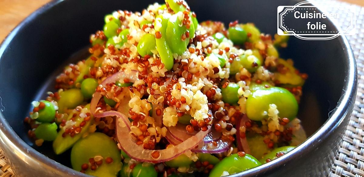 recette Quinoa rouge et blanc aux fèves et petits pois ( chaud ou froid )