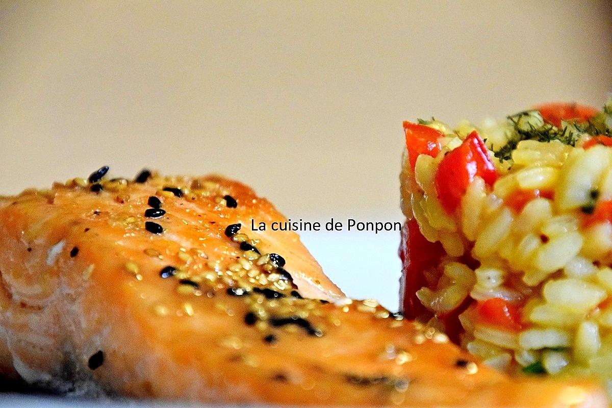 recette Filet de saumon mariné et son risotto au poivron rouge