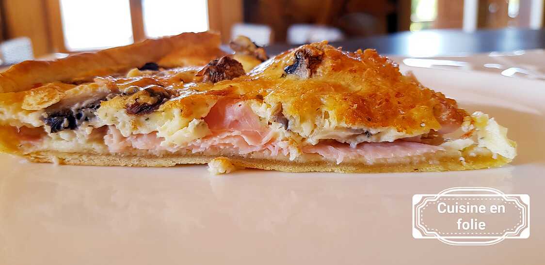 Quiche jambon champignons et bolets, ail des ours