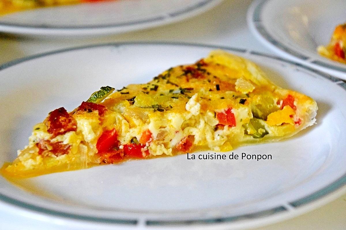 recette Tarte aux courgettes, poivron, oignon et chorizo