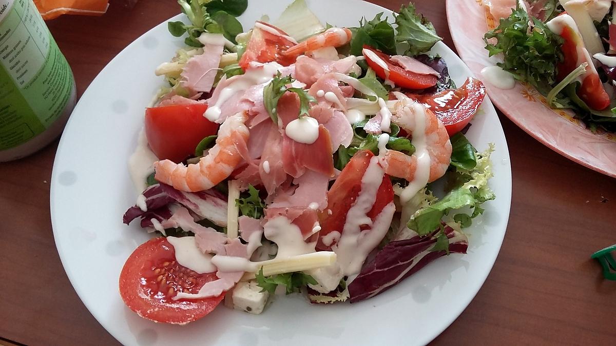 recette Assiette de salade jambon de campagne crevettes