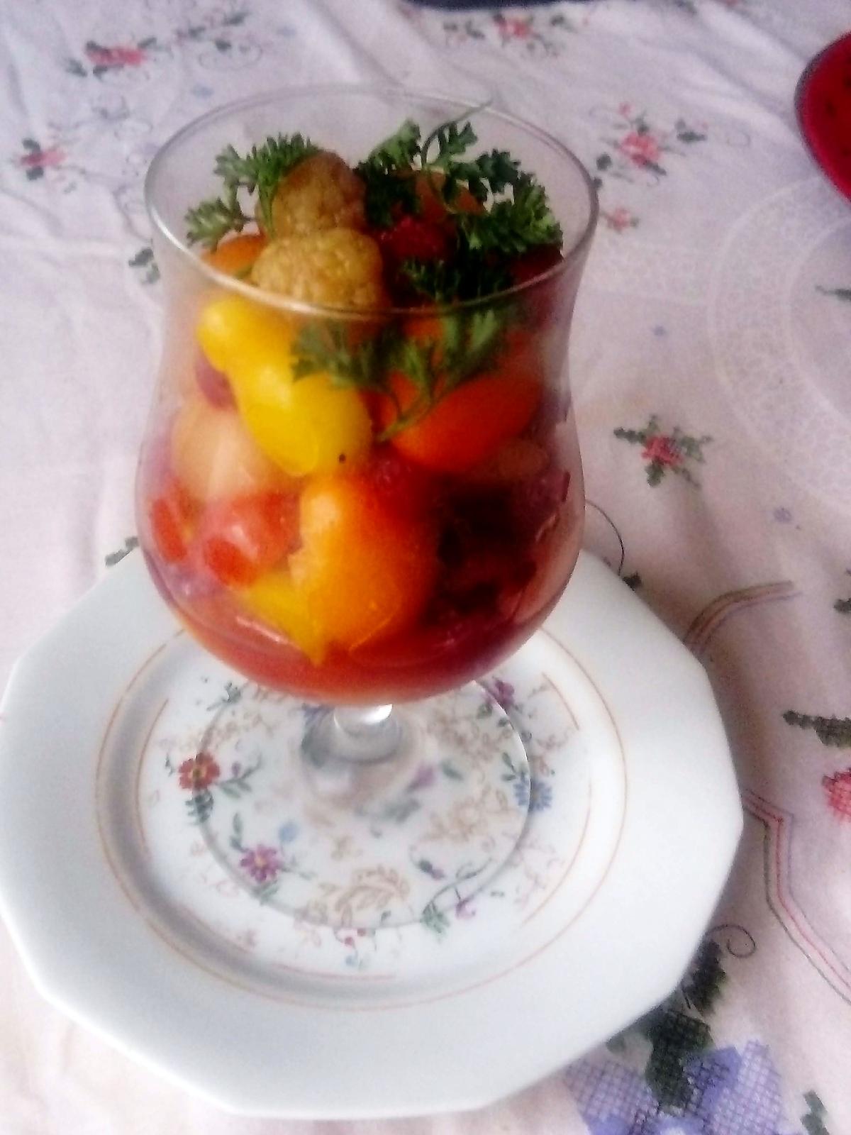 recette verrine tomate  melon  framboises  ;  du  blog   kilométre zéro