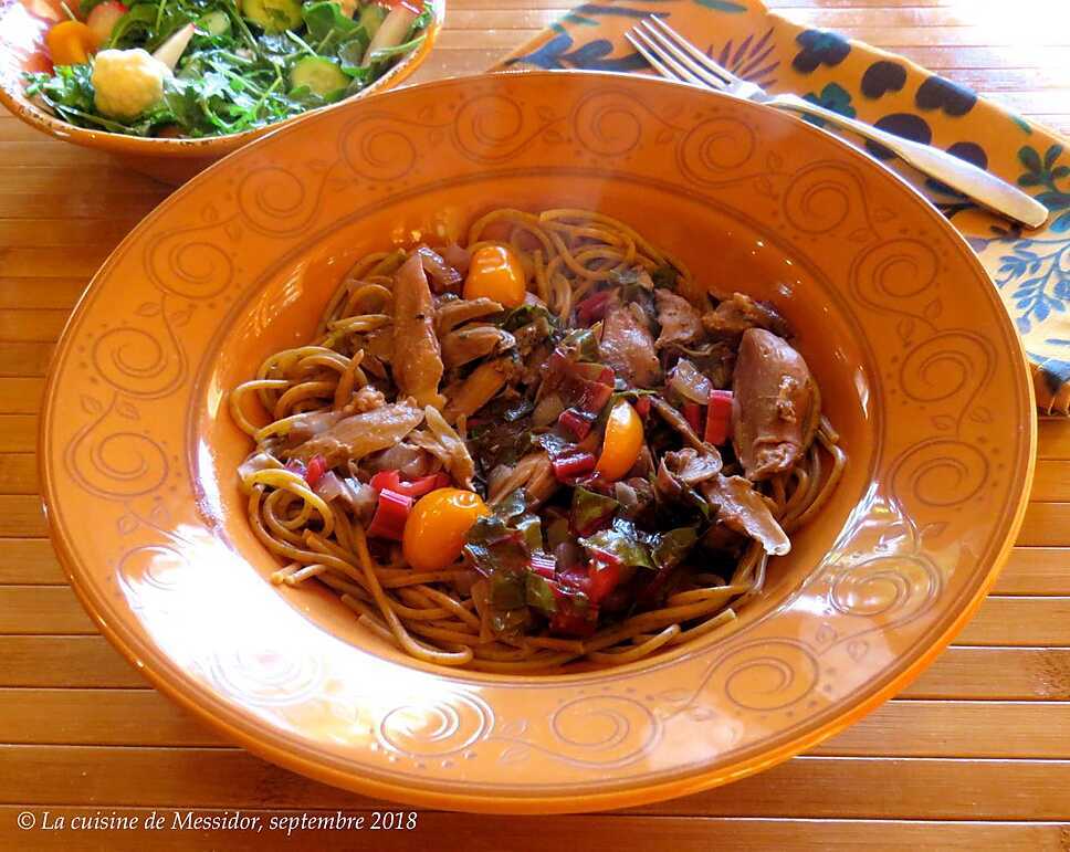 recette Spaghettis au canard confit et aux bettes à carde +