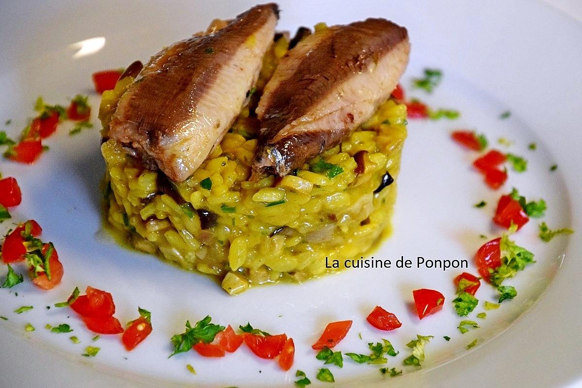 recette Risotto aux champignons des bois accompagné de sardines à l'huile d'olive