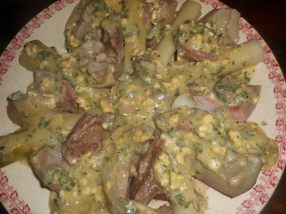 Recette de Tete de veau,poireaux vinaigrette à la flamande