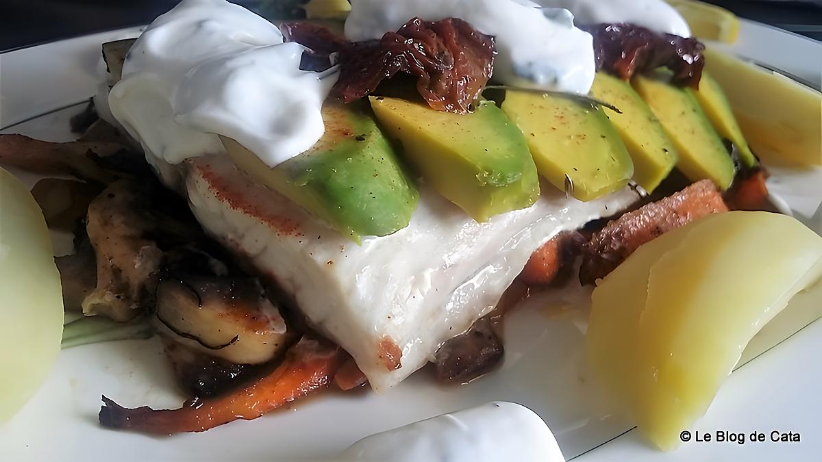 recette Papillote de poisson maigre à l'avocat et aux tomates confites