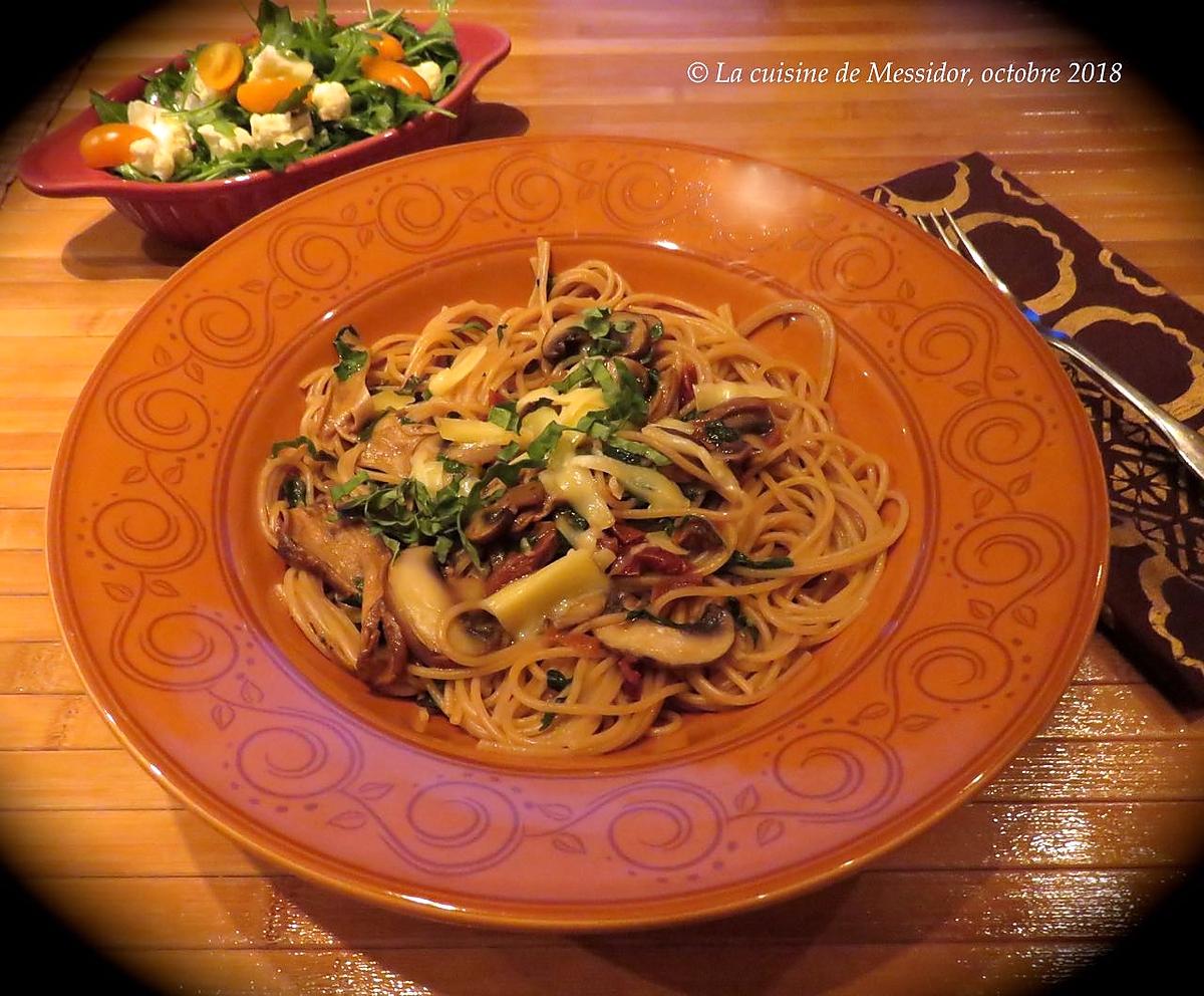 recette Spaghettis aux deux champignons