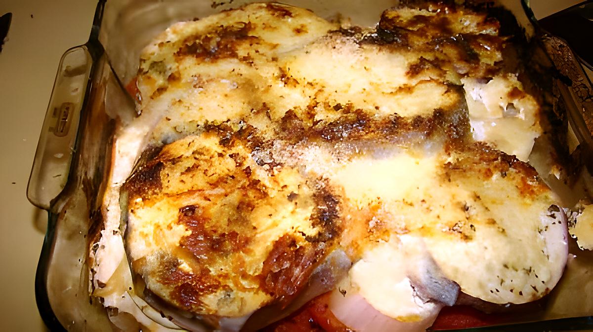 recette Gratin d'aubergine, tomates et oignons