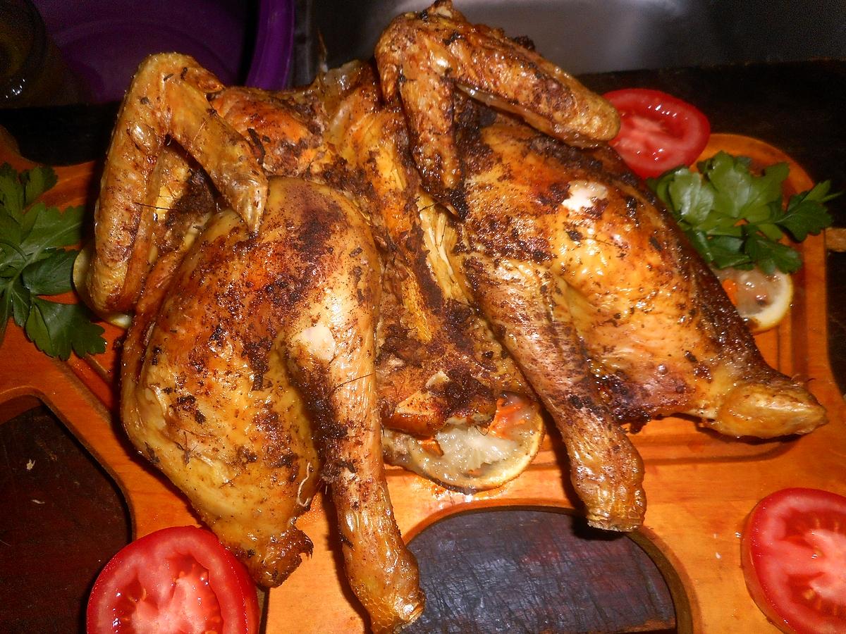 recette Poulet roti en crapaudine ,citron et gingembre