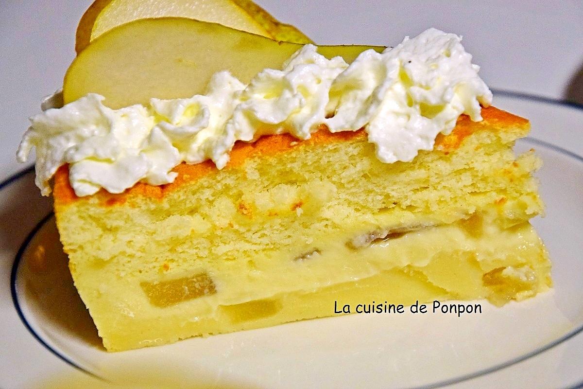 recette Gâteau magique aux poires flambées à la liqueur de poire Williams