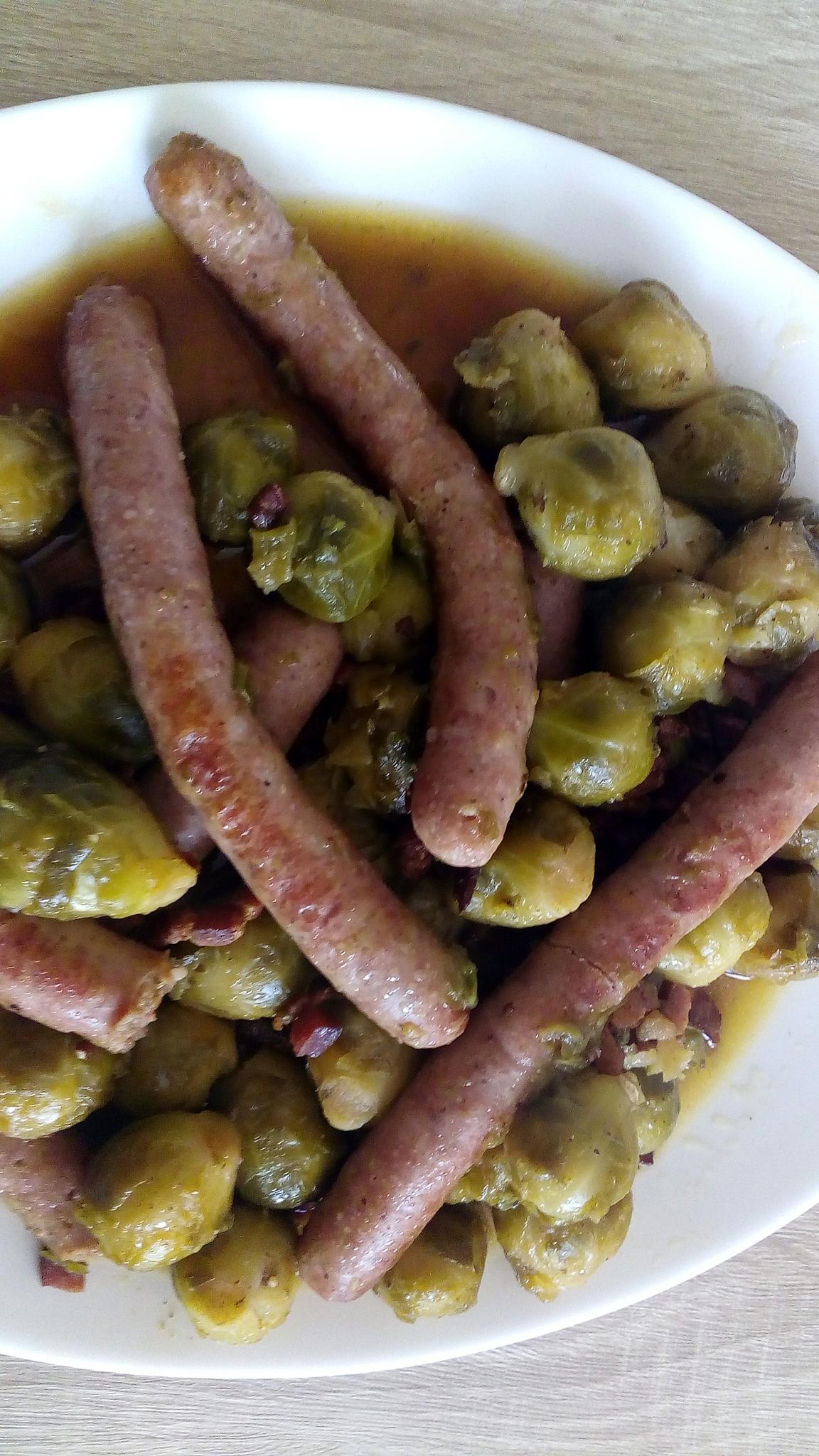 recette choux de bruxelles lardons chipolatas