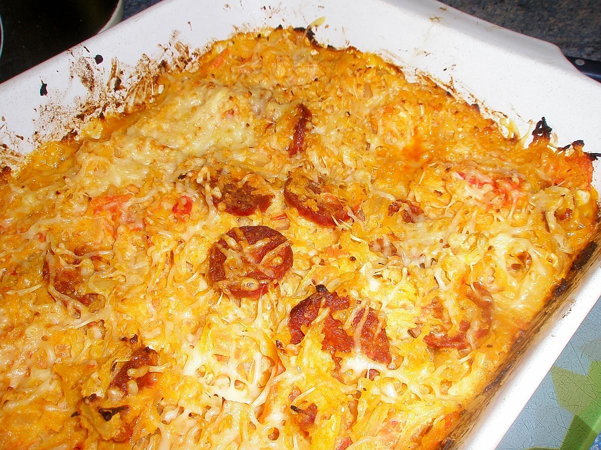 recette Gratin de courge spaghetti au chorizo et chèvre