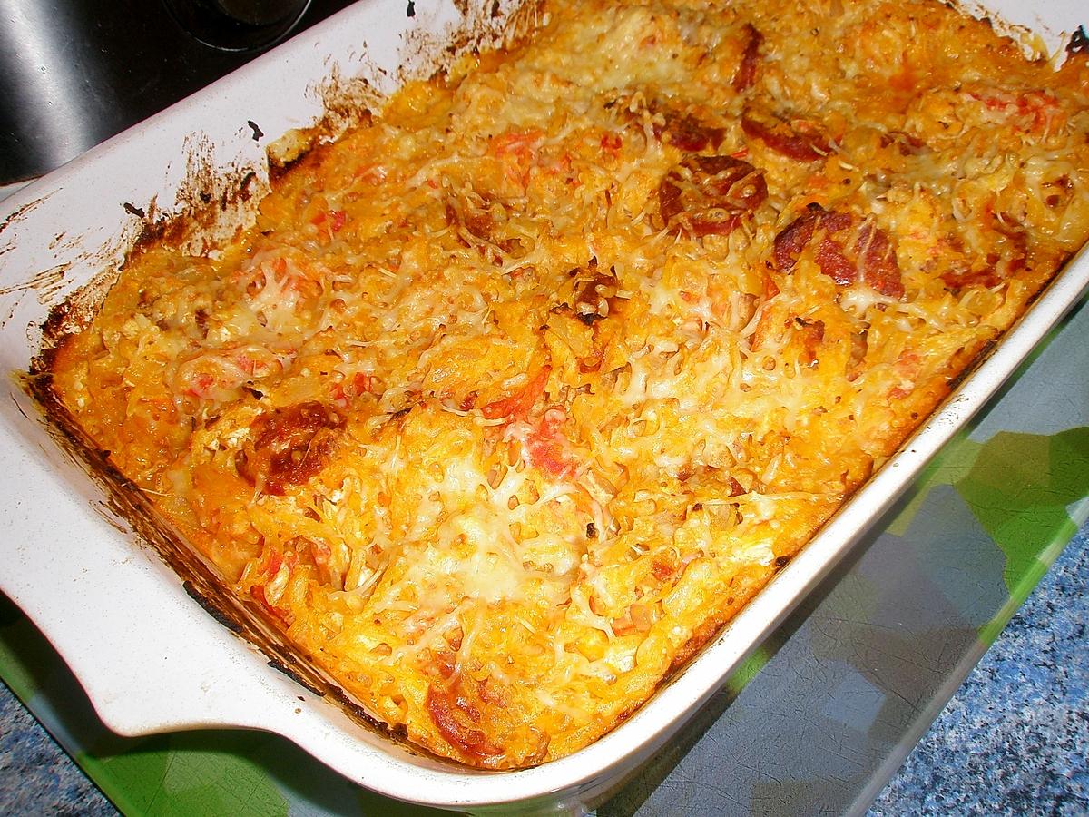 recette Gratin de courge spaghetti au chorizo et chèvre