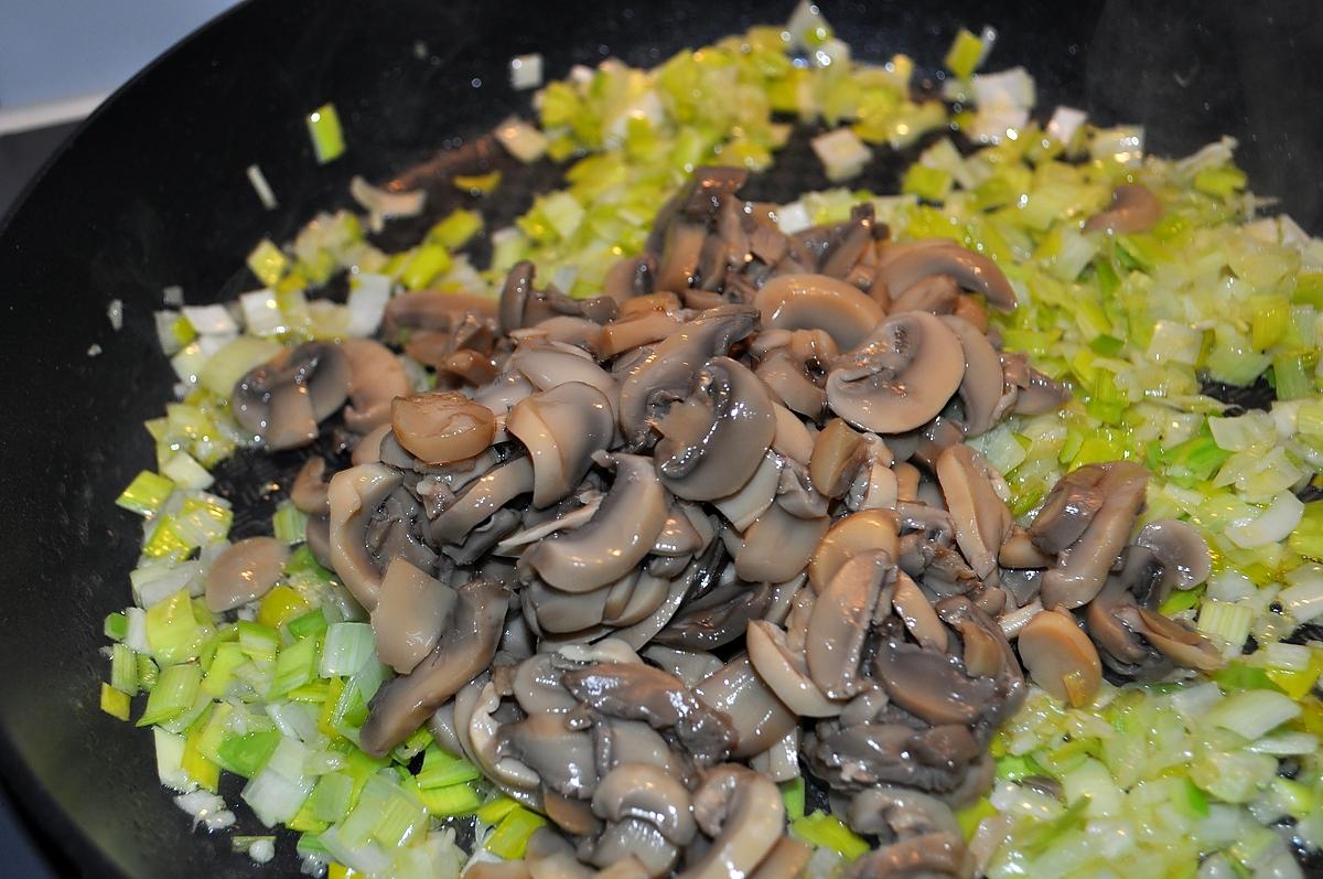 recette Croustillant de saumon à la crème de poireaux champignons