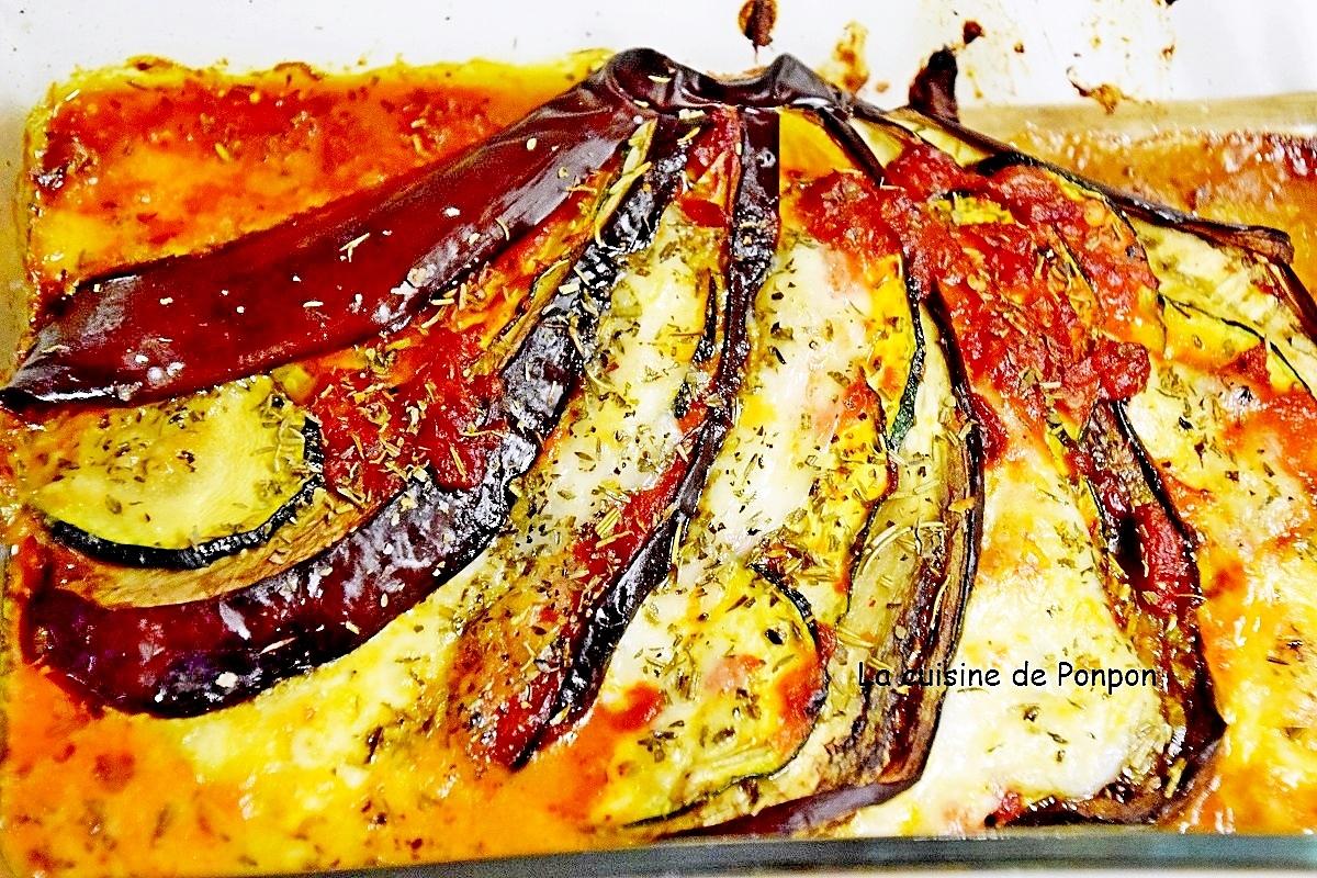 recette Éventail d'aubergine au confit de poivron rouge et herbes de Provence, plat végétarien