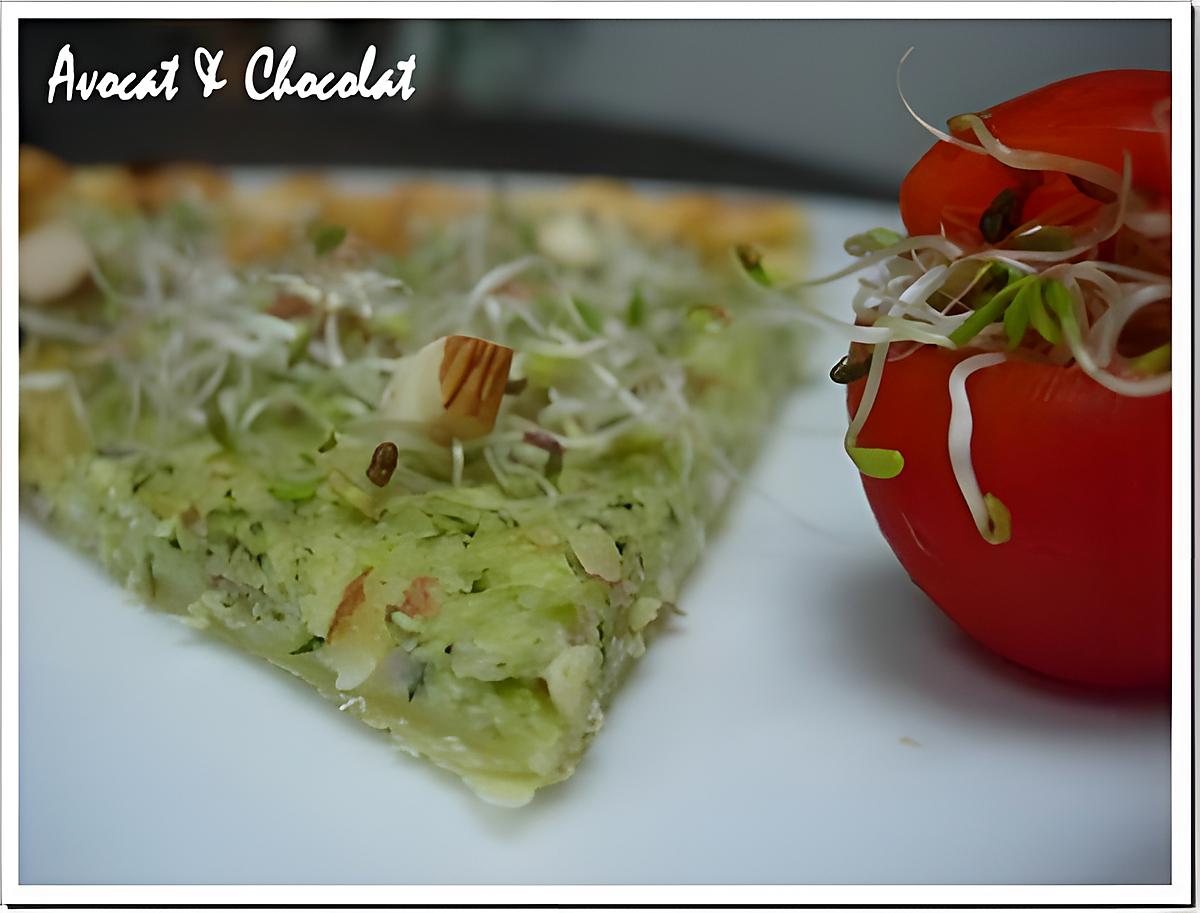 recette ** Fine Tarte feuilletée au Pesto de Courgette parfumé à l' Amande, Basilic et Parmesan**