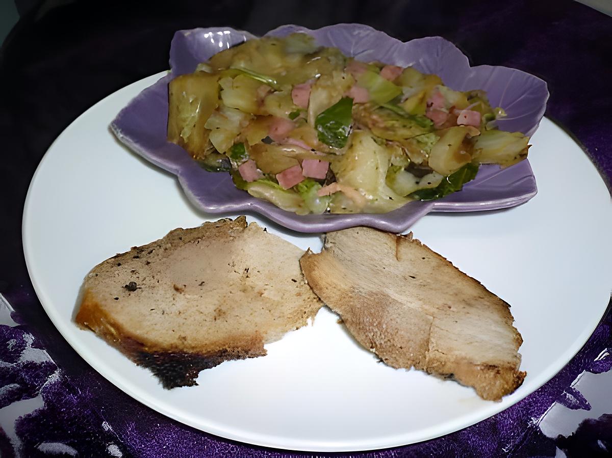 recette POELEE DE CHOU LARDONS/JAMBON