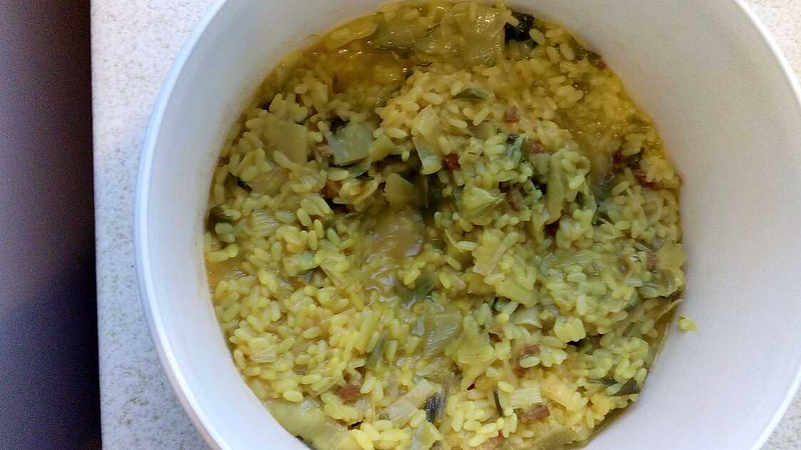 Recette de Risotto au poireaux et lardons fumé