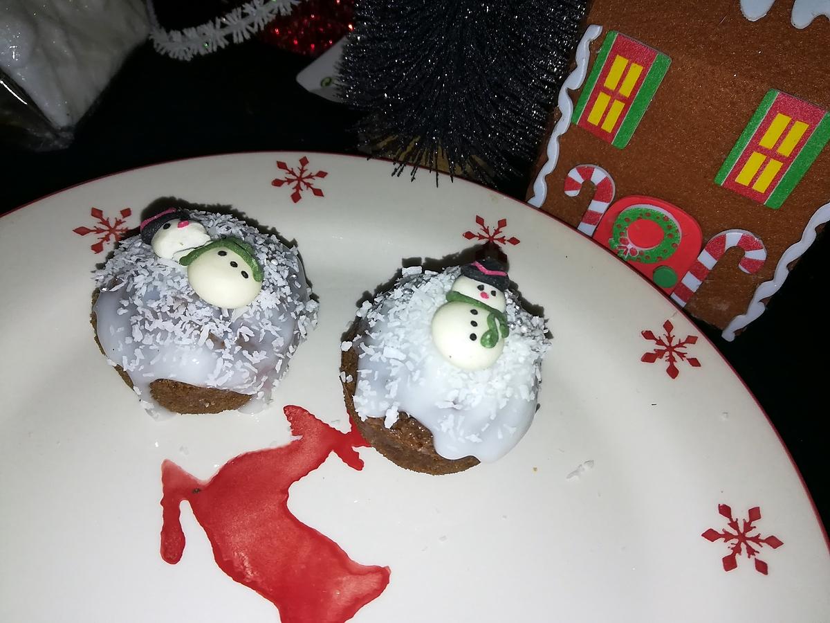 recette Cupcakes moelleux au chocolat enneigé et son bonhomme de neige