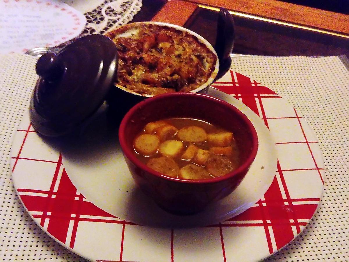 recette soupe gratinée de langoustines de  l eau a la bouche  et avec le jus  un potage  croutons