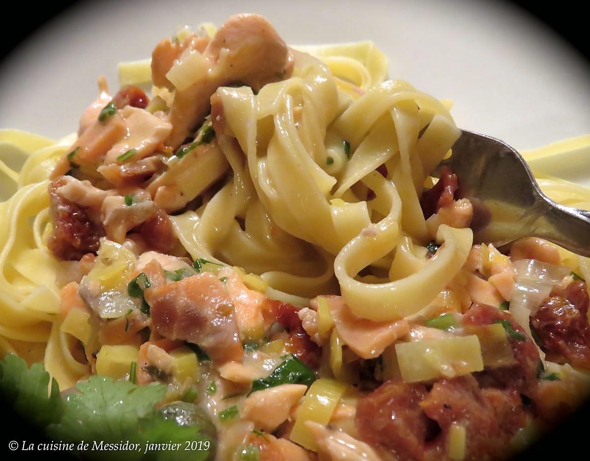 recette Tagliatelles à la truite et au saumon fumé +