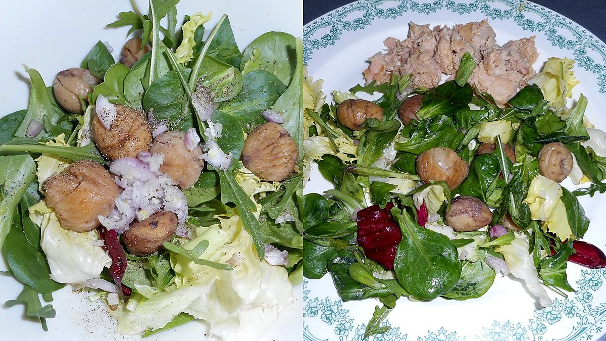 recette MELANGE DE SALADES AUX CHATAIGNES ET THON