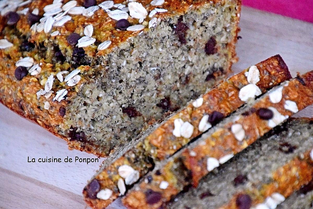 recette Banane bread healty aux graines de chia, noix de coco et pépites de chocolat