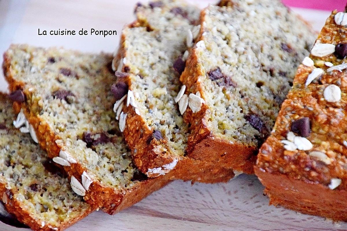 recette Banane bread healty aux graines de chia, noix de coco et pépites de chocolat