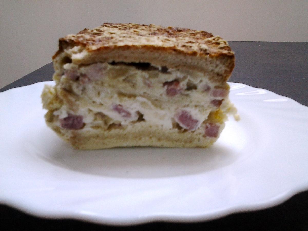 recette croque-cake lardons et oignons