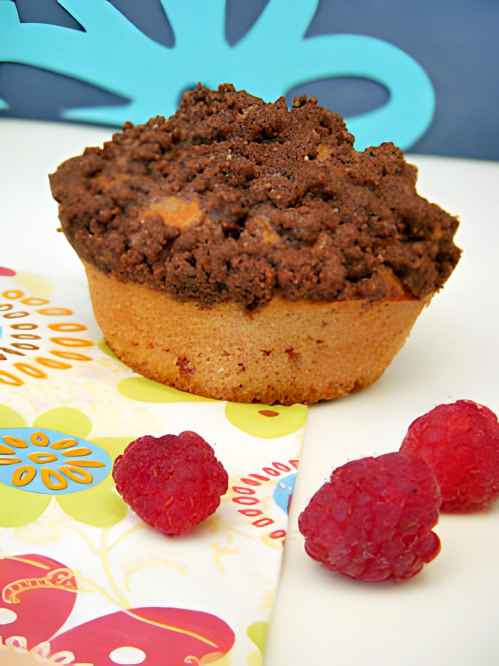 recette Muffins aux framboises crumbelisés au chocolat