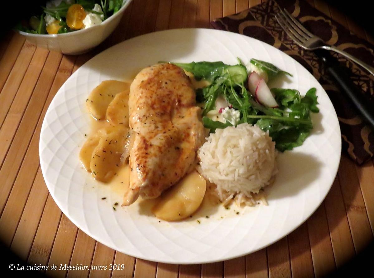 recette Escalopes de poulet poêlées aux pommes + bis